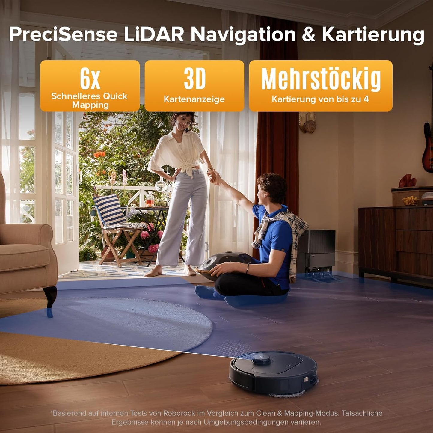 roborock QV 35S-Set Saugroboter mit Wischfunktion, 10.000 Pa HyperForce Saugkraft, Anti-Tangle-Bürsten, Anhebbare Schleudermopps, Intelligente Hindernisvermeidung, All-in-One Dock (Schwarz)