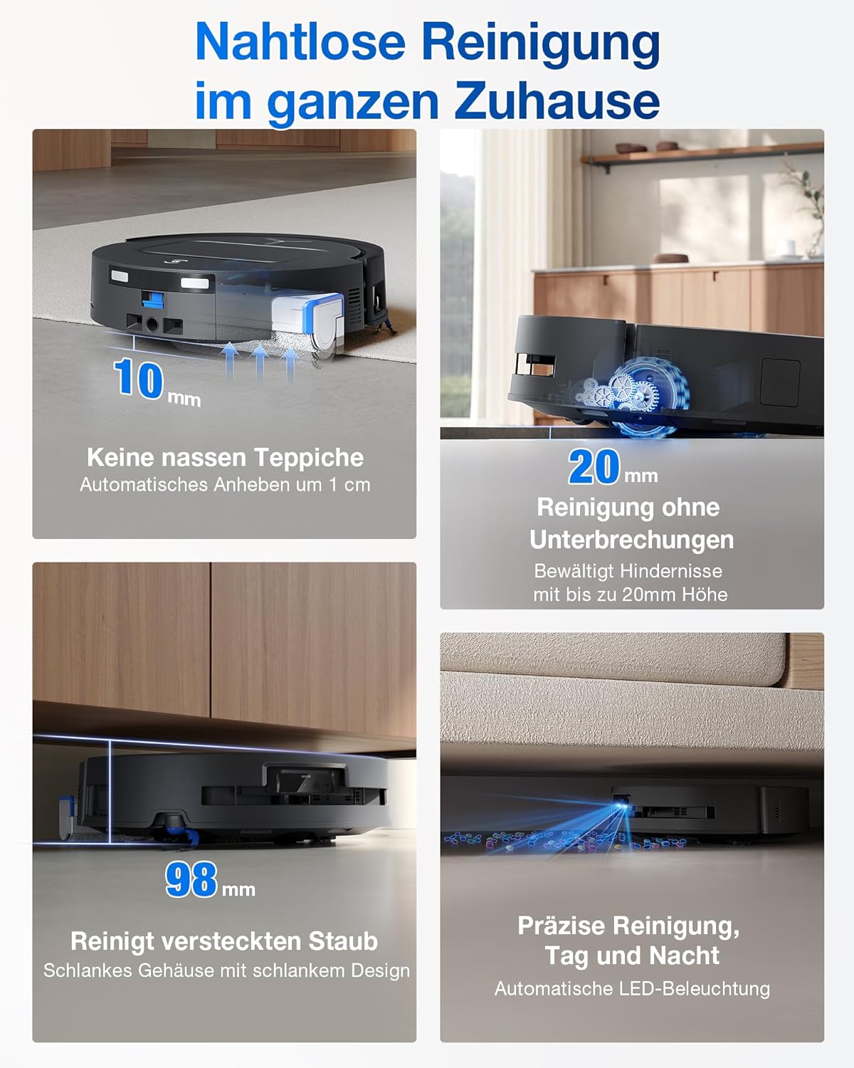 ECOVACS DEEBOT T80 Omni Saugroboter mit Wischfunktion, 18.000 Pa, OZMO Roller Wischwalze mit kontinuierlicher Frischwasser-Selbstreinigung, ZeroTangle 3.0,Moppwäsche mit 40-75℃ heißem Wasser, Schwarz