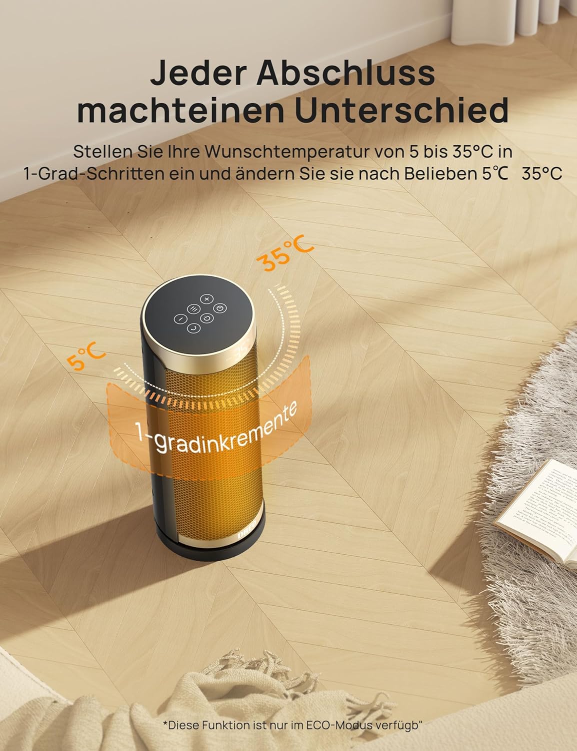 Dreo Heizlüfter Energiesparend, PTC Keramik Heizlüfte Leise, 70° Oszillierend Elektroheizung mit Fernbedienung, 12-Std-Timer, 3 Modus 3 Geschwindigkeit, Überhitzungs-Kippschutz, Solaris Slim H3