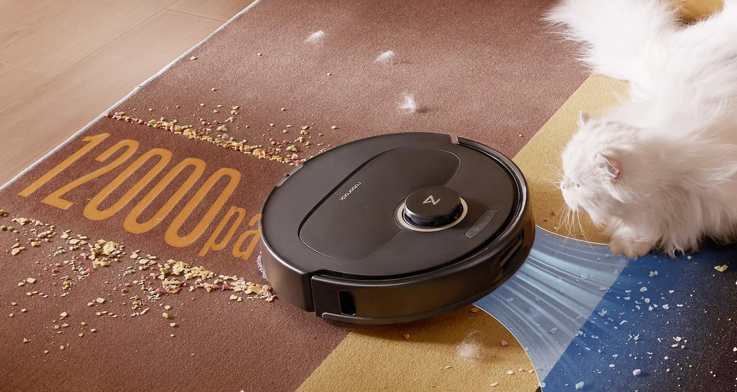 roborock Qrevo Serie Saugroboter mit Wischfunktion&Hebarem Wischmopp, 8000Pa Saugkraft(verbessert von Qrevo S), Anti-Verfilzungs-Seitenbürste, Hindernisvermeidung, All-in-One Dock, Schwarz(QV 35A)