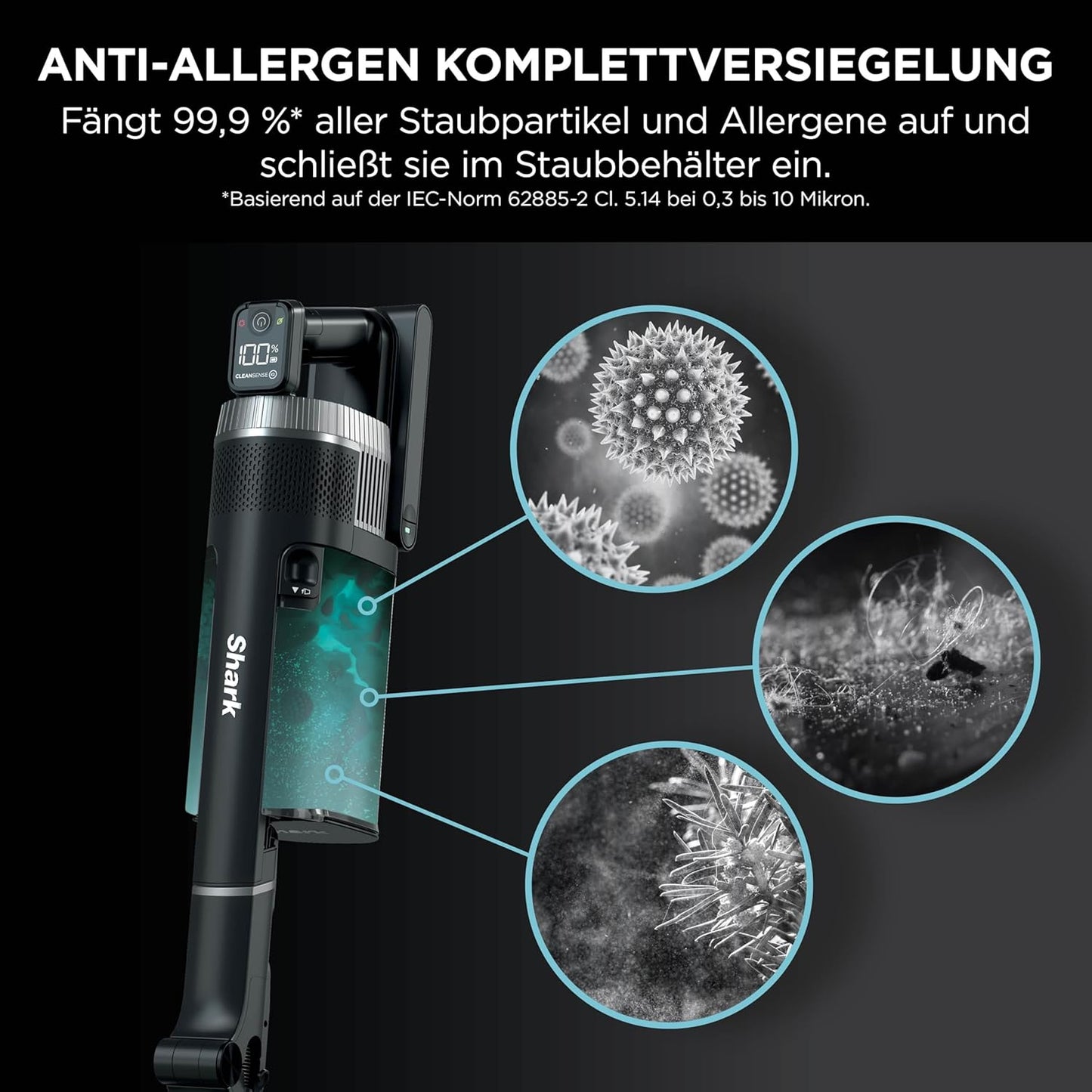 Shark PowerPro Akku-Staubsauger freistehend, bis 50 Min. Laufzeit, kabellos, beutellos, für Tierhaare, Allergiker, Teppich und Hartböden, mit LED-Licht und Knickgelenk-Rohr, Navyblau, IZ380EU