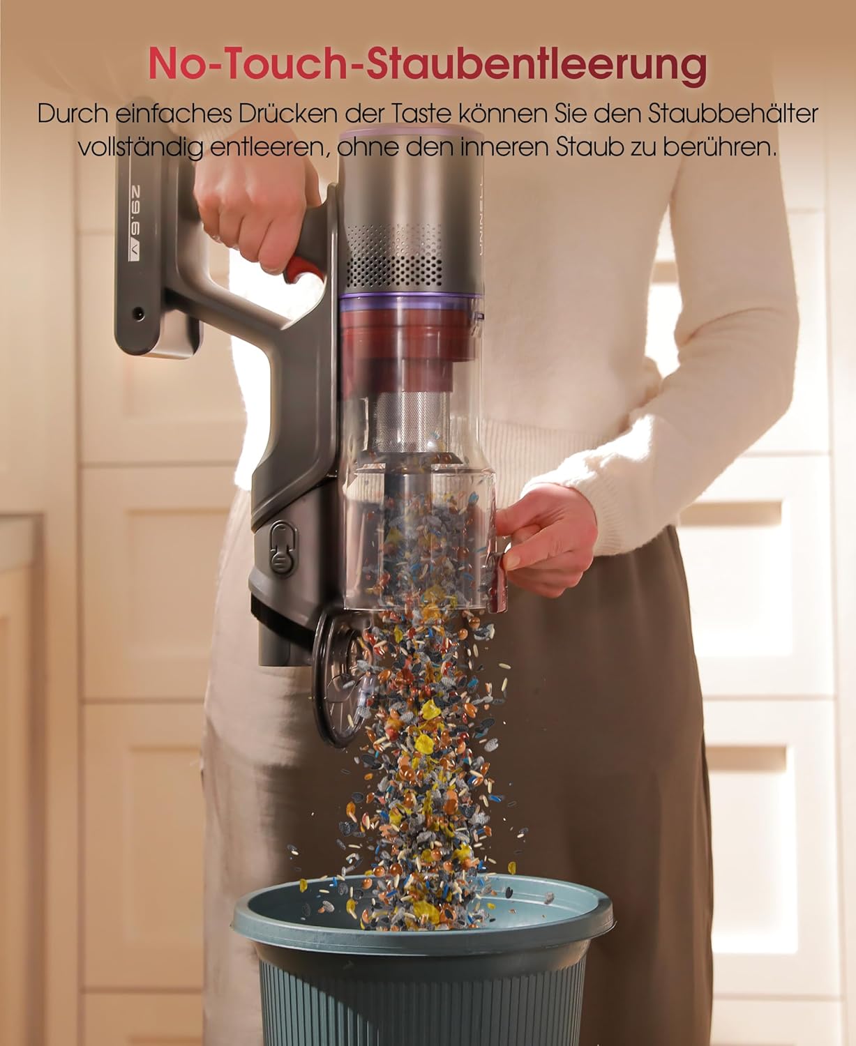 UNINELL Home Akku Staubsauger 50000Pa/550W/70Min Upgrade, Staubsauger Kabellos Selbstladender mit LED Touchscreen/Anti-Tangle-Bürste, Selbststehend für Hartböden Teppiche Tierhaare