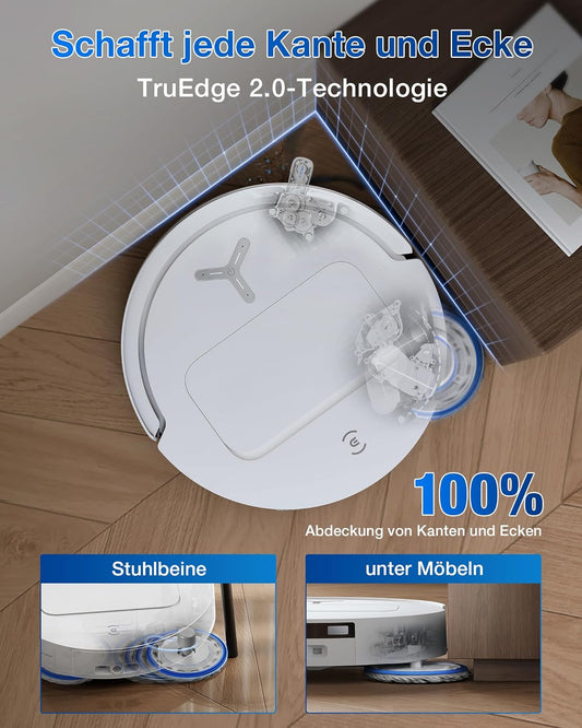 ECOVACS DEEBOT T50 Omni Saugroboter mit Wischfunktion,15.000 Pa, T30 Omni-Upgrade, Ausziehbare Seitenbürste und Mopp, ZeroTangle 2.0, Moppwäsche mit 75°C heißem Wasser, All-in-One Station