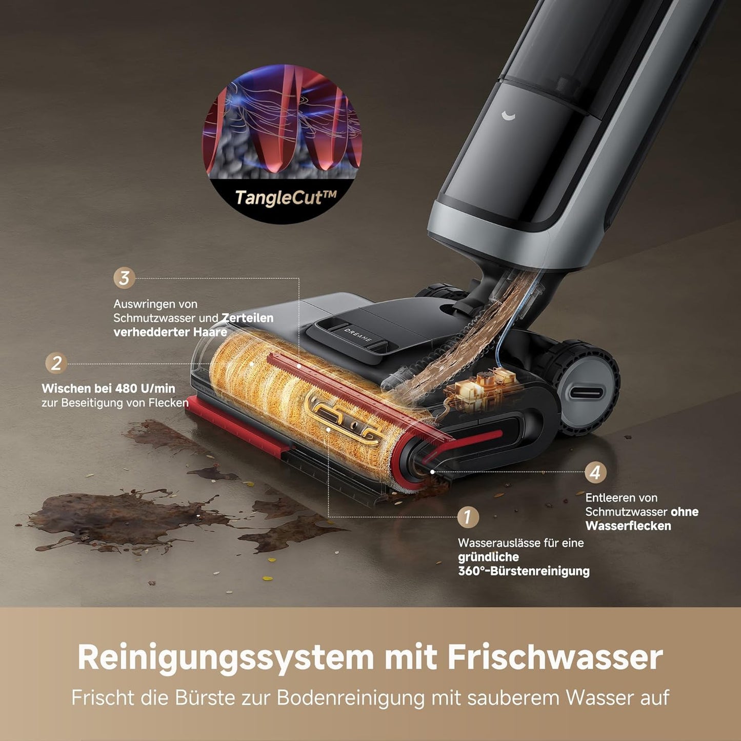 dreame H15 Mix 7-in-1 Nass- und Trockensauger, KI-Roboterarm, Kantenreinigung, 23.000 Pa Saugkraft, intelligente Dosierung, verhedderungsfrei, 100 °C Bürstenrein, 5 Min. 90 °C Trocknung, flach