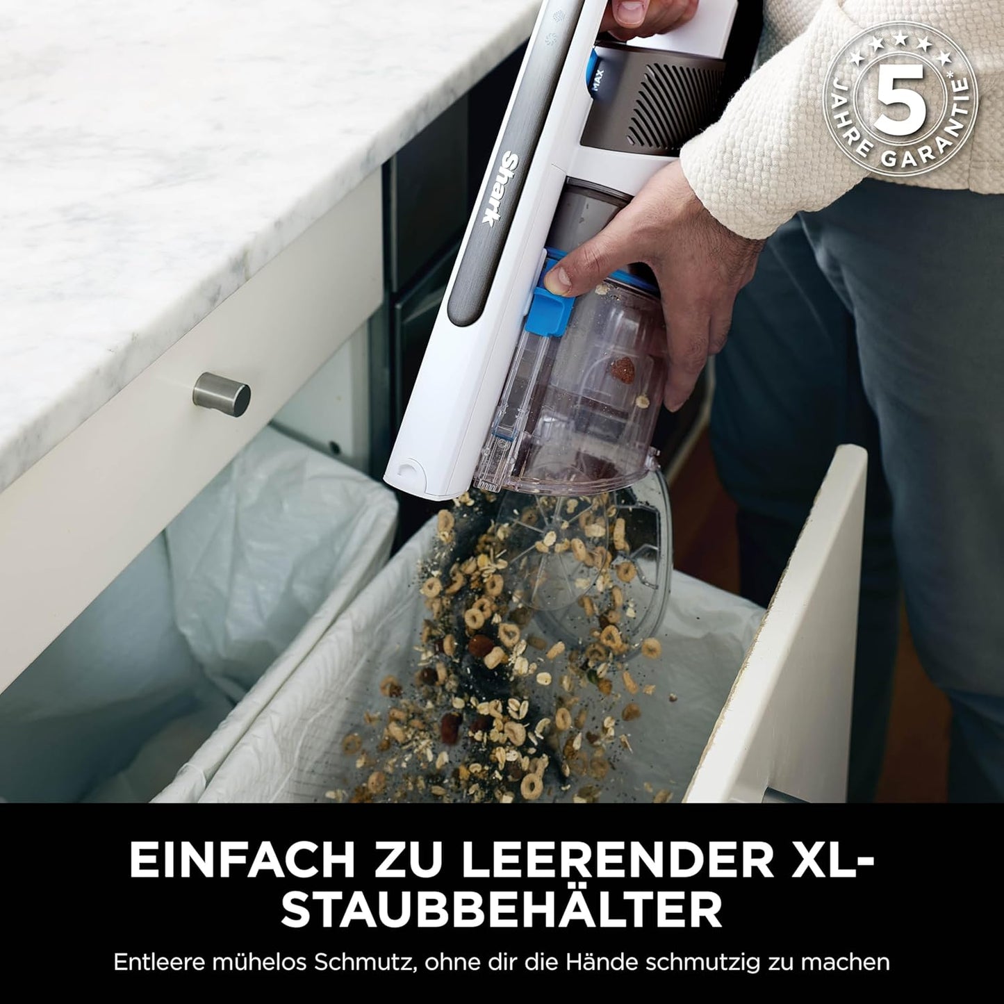 Shark PowerPro Akku-Staubsauger freistehend, bis 50 Min. Laufzeit, kabellos, beutellos, für Tierhaare, Allergiker, Teppich und Hartböden, mit LED-Licht und Knickgelenk-Rohr, Navyblau, IZ380EU