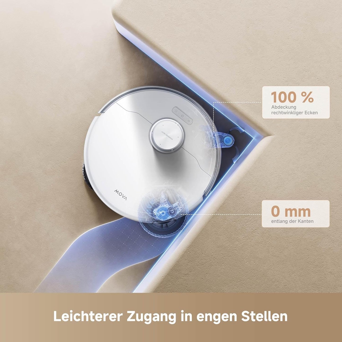 Mova P50 Pro Ultra Staubsaugerroboter mit Mopp, 19.000 Pa, 75℃ Selbstreinigender Heißwasser-Mopp mit Auszug Seitenbürste, LDS-Navigation,+RGB AI+LED-Hindernisvermeidung, Auto-Entleerung/Nachfüllen