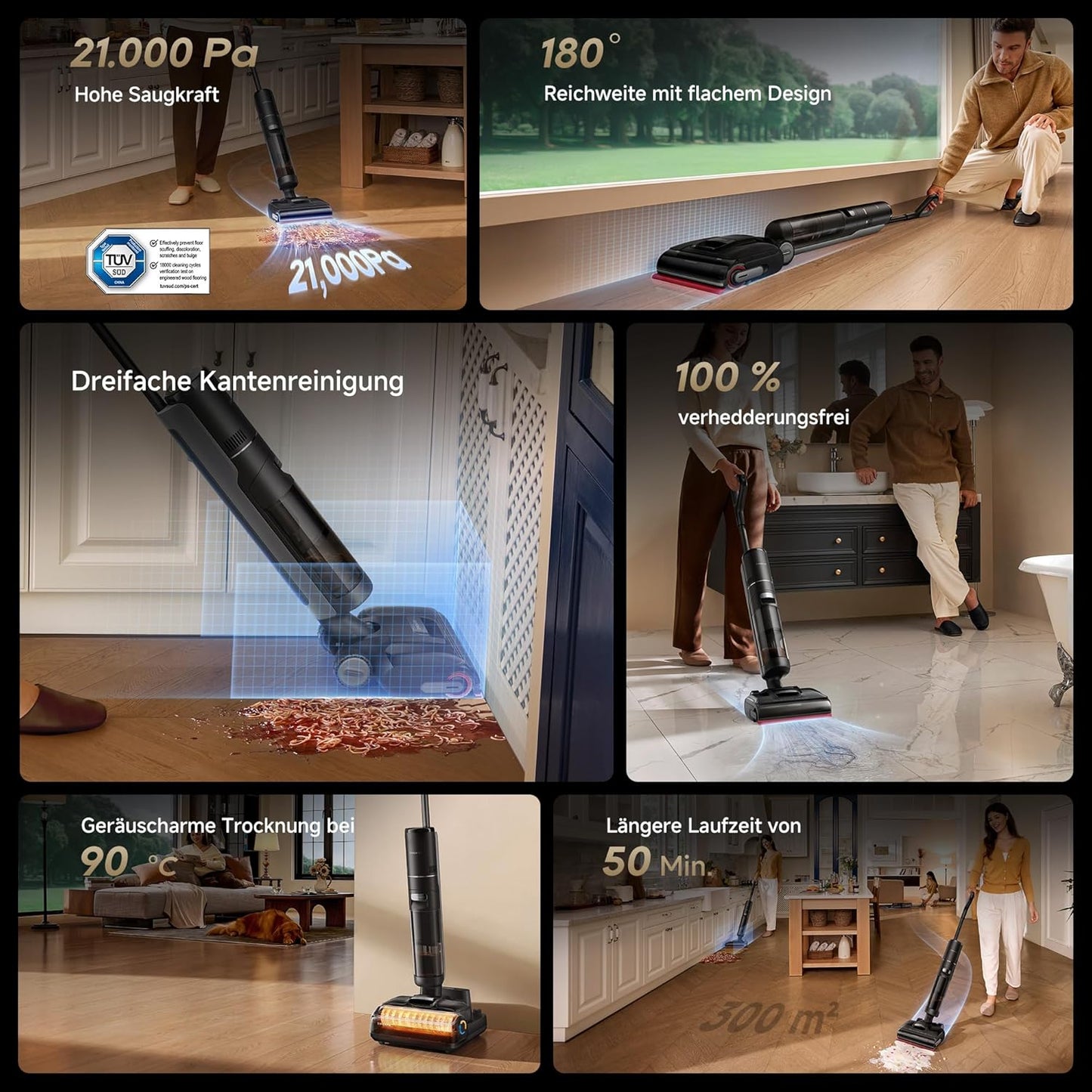 dreame H15 Mix 7-in-1 Nass- und Trockensauger, KI-Roboterarm, Kantenreinigung, 23.000 Pa Saugkraft, intelligente Dosierung, verhedderungsfrei, 100 °C Bürstenrein, 5 Min. 90 °C Trocknung, flach