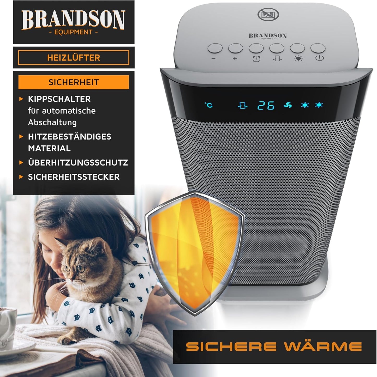 Brandson - Heizlüfter mit Fernbedienung - Preisträger - energiesparend leise Keramik-Heizlüfter Badezimmer - Oszillationsfunktion - Timer - Heizung Heater - GS zertifiziert