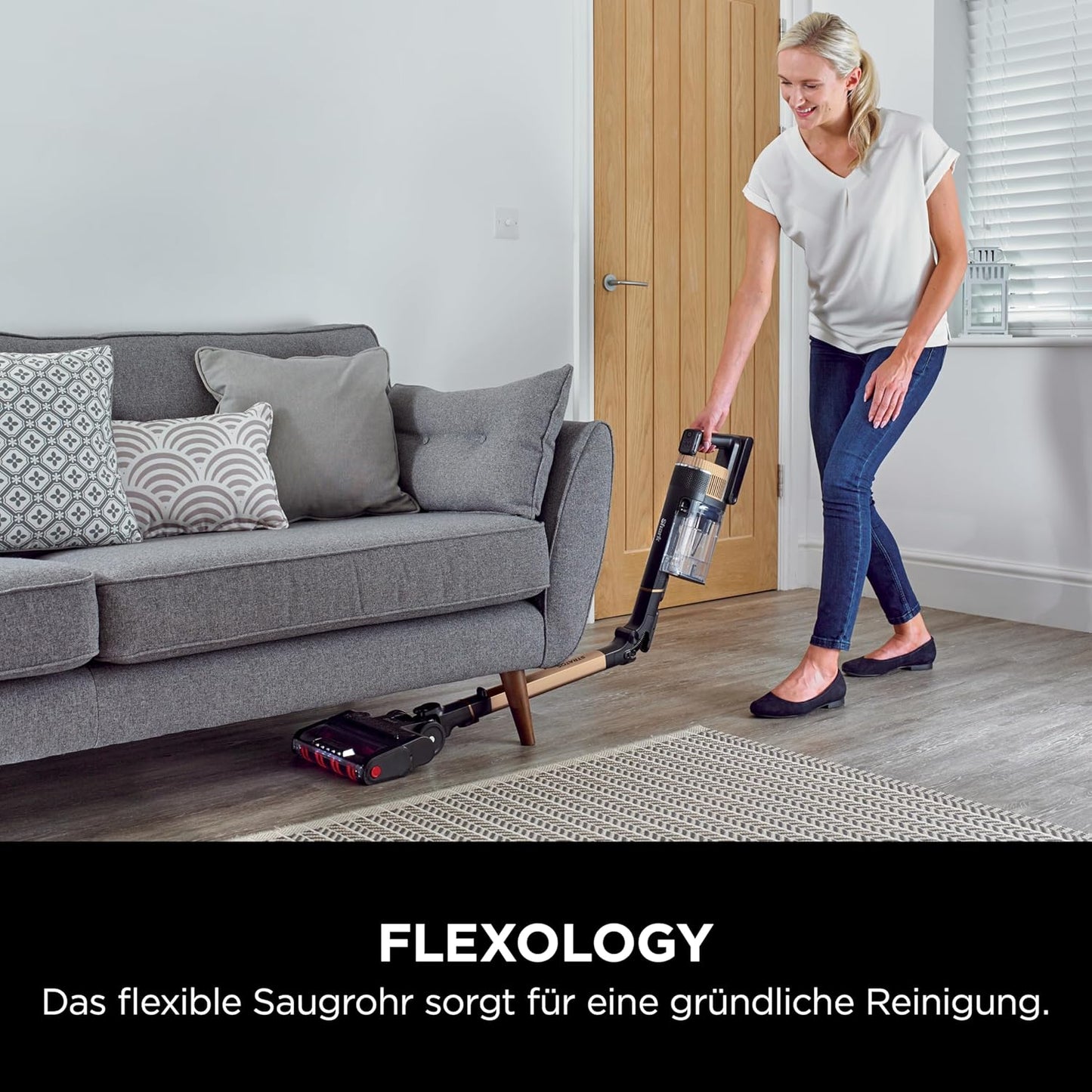 Shark PowerPro Akku-Staubsauger freistehend, bis 50 Min. Laufzeit, kabellos, beutellos, für Tierhaare, Allergiker, Teppich und Hartböden, mit LED-Licht und Knickgelenk-Rohr, Navyblau, IZ380EU