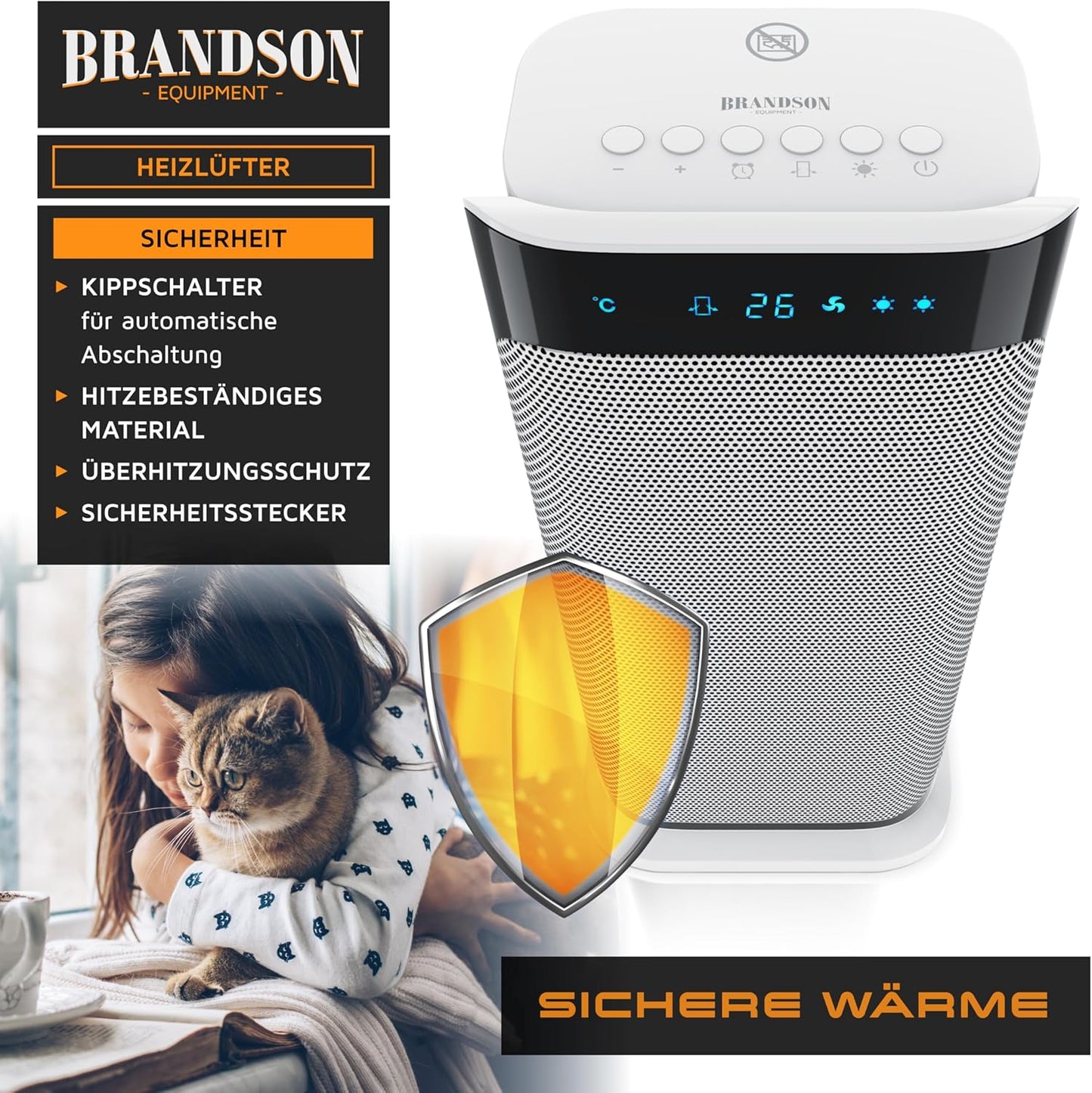 Brandson - Heizlüfter mit Fernbedienung - Preisträger - energiesparend leise Keramik-Heizlüfter Badezimmer - Oszillationsfunktion - Timer - Heizung Heater - GS zertifiziert