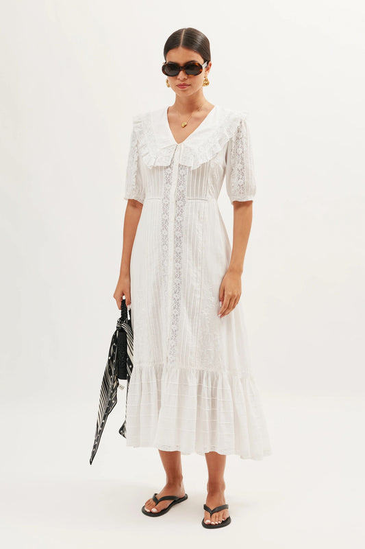 Edina - Pansy Embroidery White
